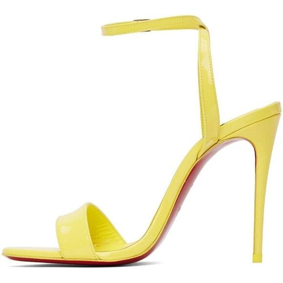 CHRISTIAN LOUBOUTIN Loubigirl 100 Patent Leather Stilleto Heel Sandals Yellow 36 - Picture 4 of 11
